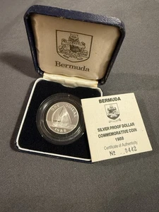 1988 Bermuda Silber PP One Dollar Gedenkmünze mit Box & Papieren - Bild 1 von 11