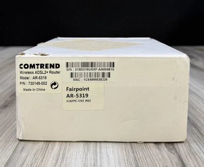 Comtrend AR-5319 Wireless ADSL2+ FairPoint Modem Router w Cables Internet NEW - Image 1 of 4