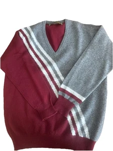 Scotland Wool VTG 50s 60s Grandpa Sweater Maroon V-neck Cobain Golf Medium - Picture 1 of 6