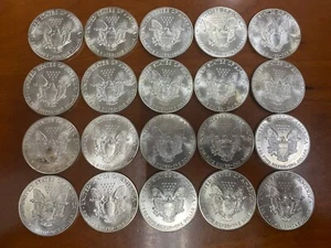 1986 Silver American Eagle Roll (20 Pieces) in Choice BU Condition - Picture 1 of 3