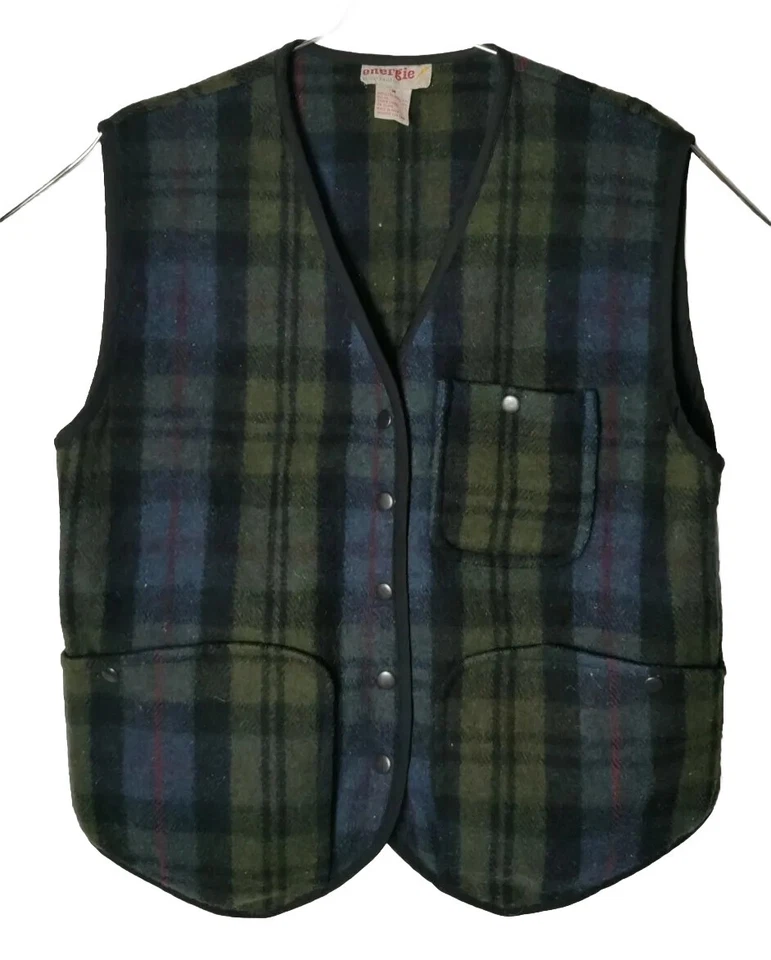 energie bi currants Men M Recycling Wool Plaid Vest Snap Button - Image 1 of 4