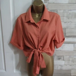 SHEIN size 14 16 pink knot crop shirt blouse top womens ladies - Picture 1 of 3