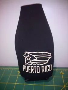 PUERTO RICO FLAG Black Neoprene Zipper Beer Bottle Koozie with Vented Bottom - Picture 1 of 6