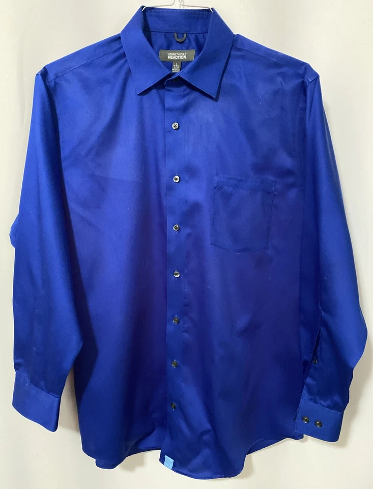 CAMISA KENNETH COLE REACTION NO IRON AZUL REAL TALLA L 16-16.5 32/33 Ajuste Regular Foto 1 de 4