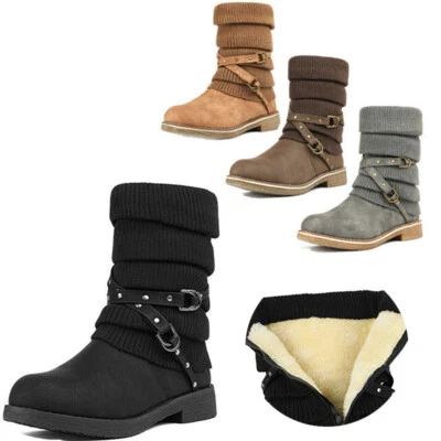 DREAM PAIRS Women's Fur Slouch Mid Calf  Side Zipper Winter Snow Boots Shoes US - Image 1 of 4