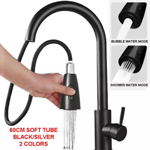 Kitchen Mixer Tap 360° Swivel Pull Out 2-Mode Sink Faucet Laundry Black/Silver - Picture 1 of 19