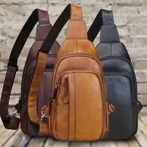 Echt Leder Sling Bag für Damen Herren Sling Rucksack Geldbörsen Umhängetasche - Bild 1 von 12