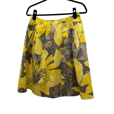 Falda Martin + Osa Amarilla Gris Floral Texturizada Línea A Forrada Bolsillos Mujer Talla 6 Foto 1 de 4