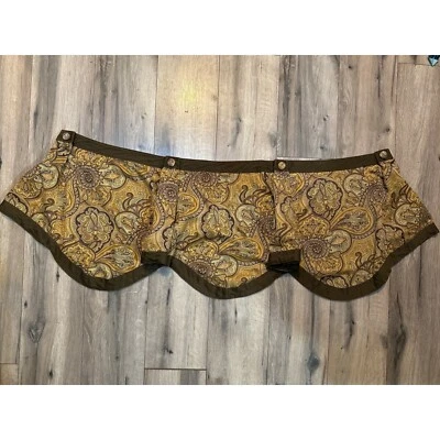 Vintage Waverly Paisley Pattern Scallop Lined Gathered Valance Curtain Tan & Bro - Image 1 of 4