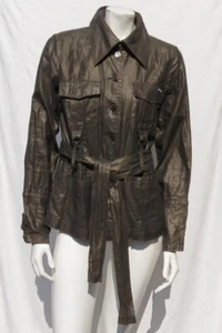 $220 DA-NANG Surplus US M Green Bronze Coated Linen Belted Safari Jacket Top EUC - Picture 1 of 6