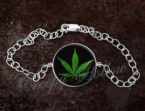 925 Sterling Silver Adjustable Bracelet Marijuana Leaf Pro Legalization Weed - Picture 1 of 3