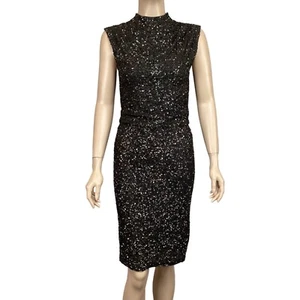 Alice + Olivia Black Sequin Sleeveless 2pc Top & Skirt Size 2 Cocktail - Picture 1 of 10