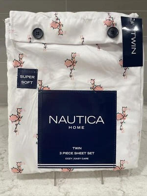 Juego de sábanas blancas Nautica Home rosa flamenco Navidad tamaño doble luces navideñas Foto 1 de 4