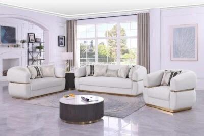 NEW Luxe Cream Gold 3PC Sofa Contemporary Two-Tone Glam Velvet Living Room Set - Image 1 of 4