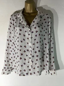 womens Next Petite Uk 12 White Butterfly Pattern Long Sleeve Casual Shirt blouse - Picture 1 of 5