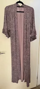 FromZion Bamboo Long Summer Frill Sleeve Cardi XS “Gaze” Mauve/Black Print - Picture 1 of 5