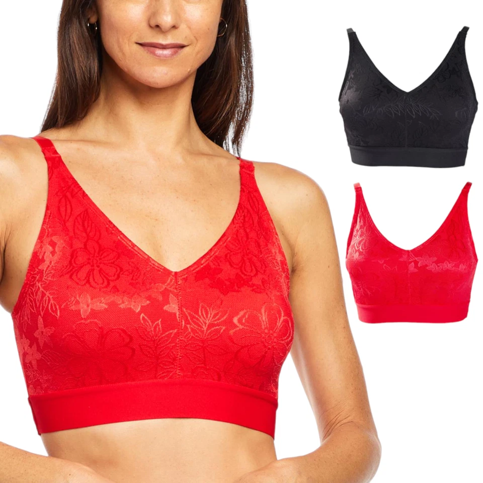 Rhonda Shear 2 件装平底蕾丝文胸可拆卸垫罂粟/黑色 — 第 1/1 张图片