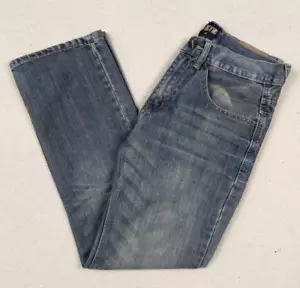 FUSAI Dirty Medium Wash Whiskered Straight Leg Jeans Men's Sz 30x29 100% Cotton - Picture 1 of 17