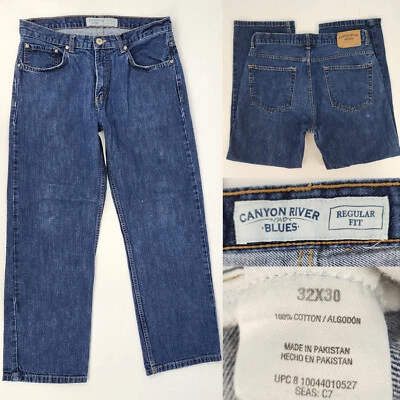Pantalones de mezclilla de trabajo Canyon River Blues para hombre 32x27 ajuste regular 100 % algodón azul lavado a la piedra Foto 1 de 4