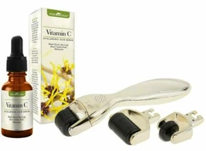 Microneedle Derma Roller 3 in 1 Gold Set & Vitamin C Serum w/ Hyaluronic Acid - Picture 1 of 7