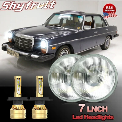 Fit Mercedes Benz 240D 300D 220D 300TD 280 7Inch Round LED Headlights Hi/Lo H4 Foto 1 de 4