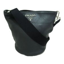 PRADA Vitello Daino Shoulder Bag crossbody 1BE012 leather Black Used Women