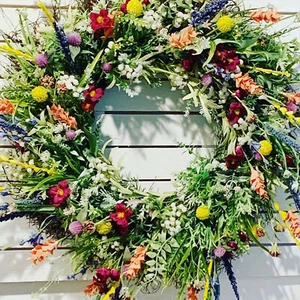 Artificial Flower Wreath Colorful Floral Wreath Front Door Spring Summer Wreath - Picture 1 of 14