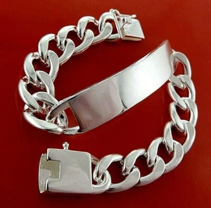 Men's Bracelet Real 925 Sterling Silver Filled Solid Identification 22.50cm - Picture 1 of 3