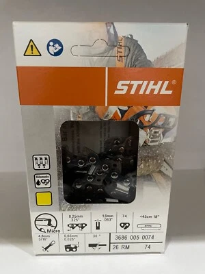 MOTOSIERRA 26RM 74 STIHL NUEVA 18 pulgadas HOJA .325 .63 74 18 PULGADAS Foto 1 de 4