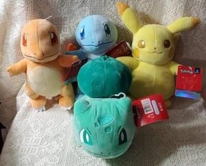 RARE Set of 4 Pokemon Select Shiny Squirtle Bulbasaur Charmander Pikachu 8" - Picture 1 of 5