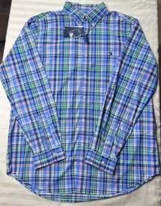 Camisa Polo Ralph Lauren Calce Clásico Rendimiento Abotonada Azul Verde A Cuadros XXL - Imagen 1 de 5
