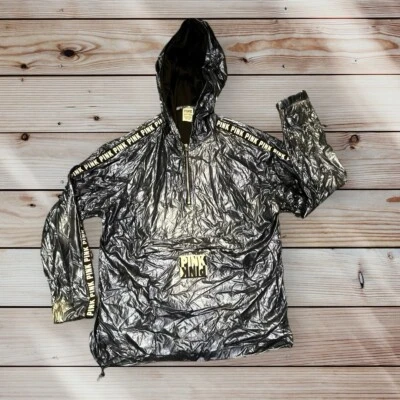 Victoria Secret ROSA Chaqueta Azul Metálico Cortavientos Sudadera con Capucha Talla XS/S Foto 1 de 4