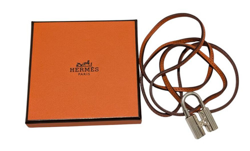HERMÈS Collana Hermes Touareg Lanier SV925 lucchetto ciondolo corda pelle arancione motivo H