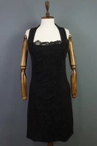 Save The Queen Black Embroidered Floral Bodycon Sleeveless Dress Size L - Picture 1 of 19