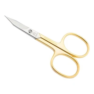 ALPEN CUTICLE NAIL PROFESSIONAL SCISSORS 2in1 / CURVED CARBON STEEL / GOLD 3.5" - Picture 1 of 1