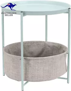 round Storage End Table, Side Table with Cloth Basket, Mint Green/Heather Gray, - Picture 1 of 12