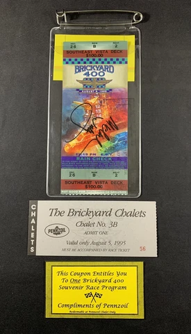 Vintage 1995 Brickyard 400 NASCAR Michael Waltrip Signed Ticket w Pennzoil Pouch Cover