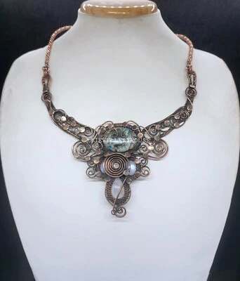 Copper Amazonite Necklace Copper Wire Wrapped Necklace Adjustable gift Necklace Foto 1 de 4
