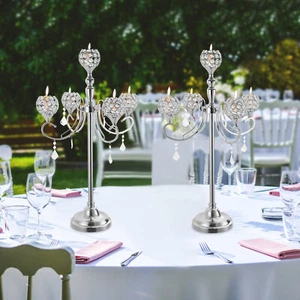 2*5-Head Tabletop Crystal Candle Holders Iron Electroplating Crystal Candle Hold - Picture 1 of 12
