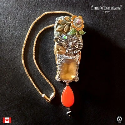 Art Deco Nouveau Joyería Collar Colgante Lujo Libertad Águila Flor Estrás Foto 1 de 4