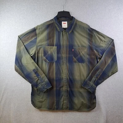 Camisa Levi's XXL Para Hombre Verde Azul A Cuadros Abotonada Manga Larga Western Exterior Foto 1 de 4