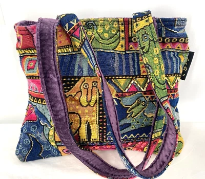 Laurel Burch Cats Dogs Needlework Sparkles Tapestry Small Tote Lunch Bag Purse - Image 1 of 4