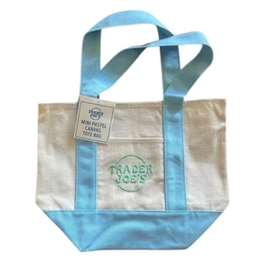 Trader Joe's Mini Canvas Tote Bag Pastel blue Limited Edition market tote - Picture 1 of 4