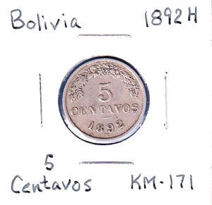 1892H Bolivien 5 Centavos (KM-171) Kupfer-Nickel [Heaton Mint] Einjahresausgabe - Bild 1 von 2