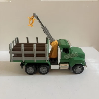 Green Toy Logging Truck with Crane and Logs – Diecast/Plastic Model – Used - Image 1 of 4