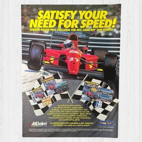 Vintage 1992 Ferrari Grand Prix Challenge Print Ad NES Game Boy Genesis Art
