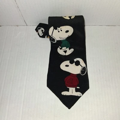 Corbata vintage Peanuts para hombre negra seda divertida Snoopy Joe genial Foto 1 de 4