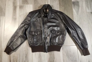 Vintage Golden Bear A-2 Leather Military Flight Bomber Jacket Size 44 Dark Brown - Picture 1 of 11