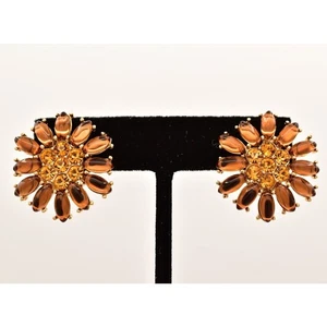 Orecchini Givenchy Vintage Cabochon Fiore Clip On Ambra Grossi Firmati Anni 80 BinBF - Foto 1 di 12