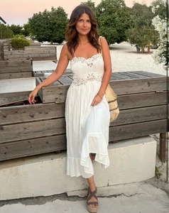 Zara ZW Collection Long Embroidered Lace Dress Ecru White SIZE XS 6895/059 New - Picture 1 of 21